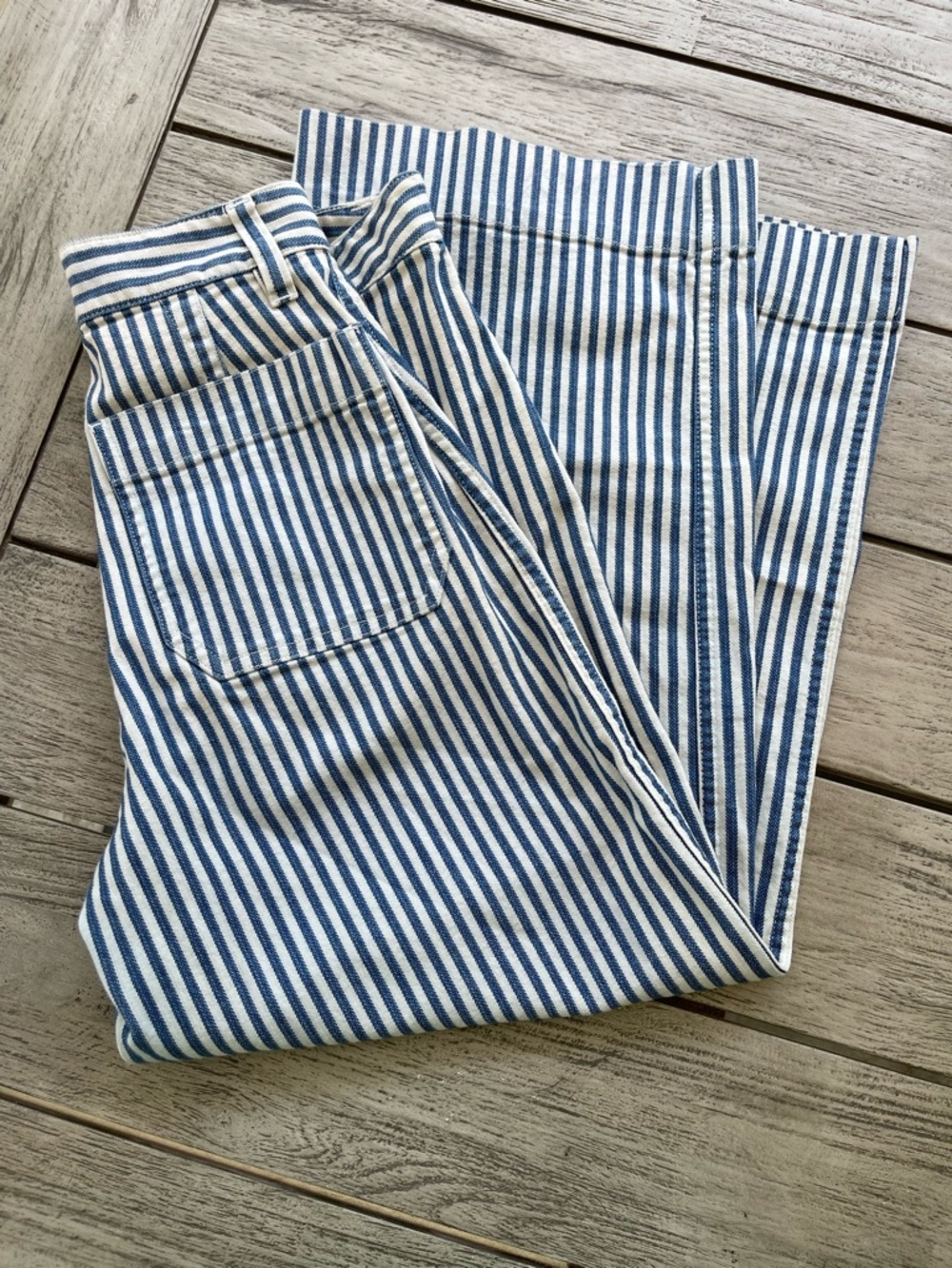 Madewell Emmett Wide Leg Blue & White Striped Crop Pant Womens Size 26